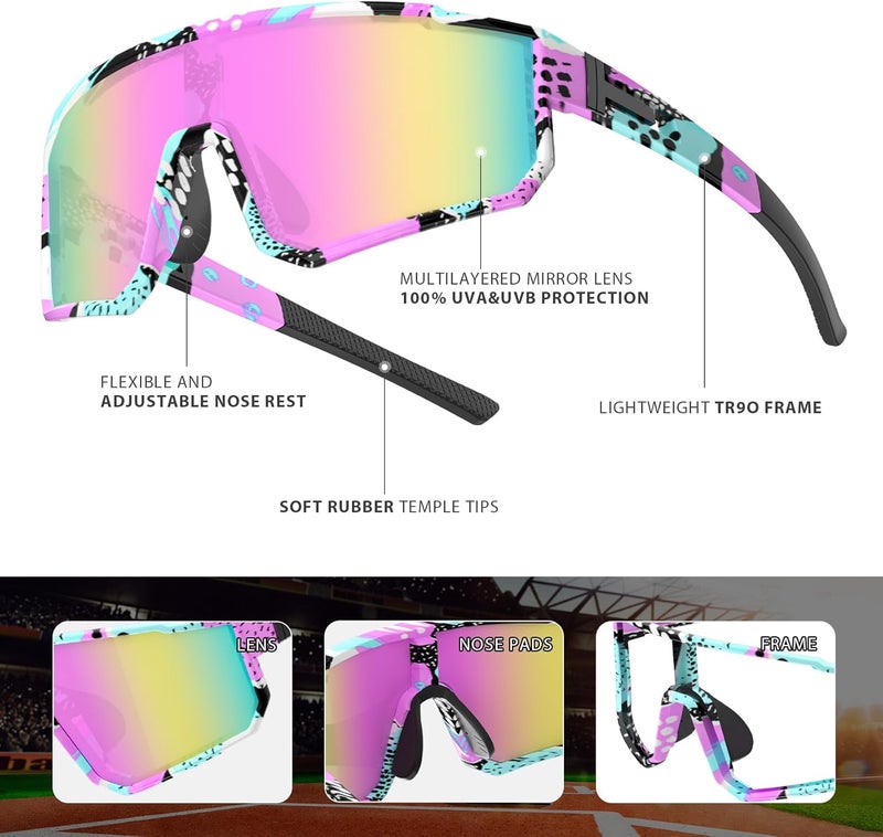 Derowern Youth Baseball Sunglasses, Kids Polarized Sports Sunglasses,UV400 Protection Glasses for Boys Girls Softball Cycling - Image 5
